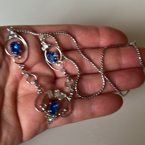 Vintage Loran Sim Sterling Blue Stone Necklace Art Deco Design - Picture 13 of 13